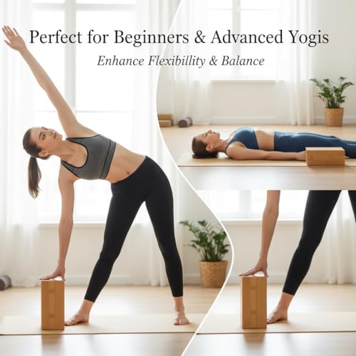 SUPVOX Natural Bamboo Block: High Density Yoga Brick for Stability & Support - Non-Slip Yoga Prop for Stretching and Align...