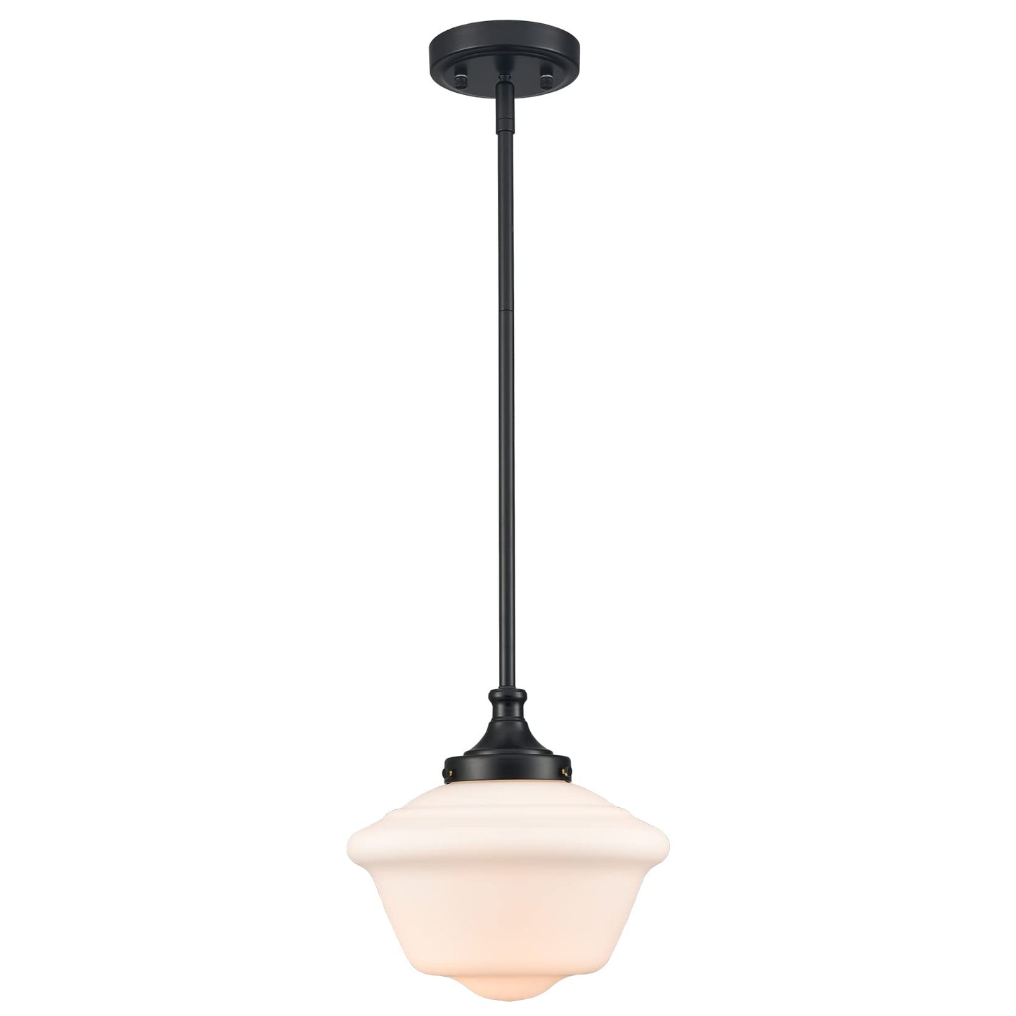 SAMTEEN 10-Inch Black Schoolhouse Pendant Light with White Glass Shade Schoolhouse Light Fixture Adjustable Height Modern School