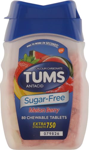 TUMS Extra Strength Chewable Sugar Free Antacid Tablets for Heartburn Relief, Melon Berry - 80 Count (Pack of 4)