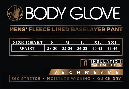 Body Glove Fleece Lined Thermal Leggings for Men Winter Long Johns Base Layer Performance Underwear Mens Insulated Bottom