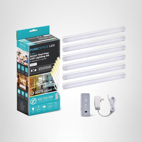 Black+Decker Smart Under Cabinet Lighting Kit, 6 Adjustable 9 Led Bars, White, Aluminum