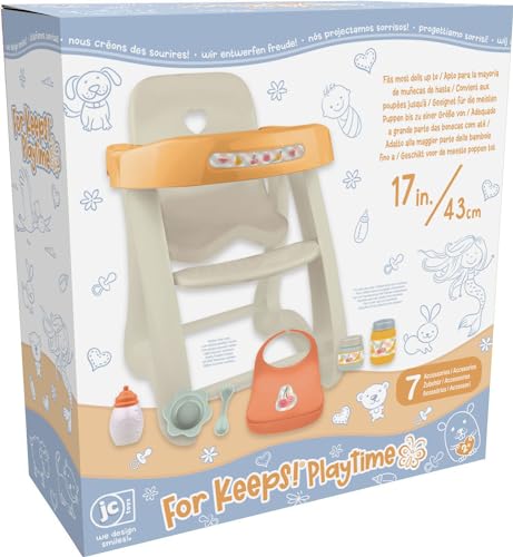 JC Toys - for Keeps Playtime! | Baby Doll High Chair | Fits Dolls up to 17" | Sturdy High Chair and Play Accessories | Ages 2| Earth Tone Colors