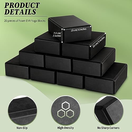 Yilloog 20 Pcs Foam EVA Yoga Blocks - High Density Non Slip Supportive Foam Blocks - Lightweight Black Yoga Bricks - Props...