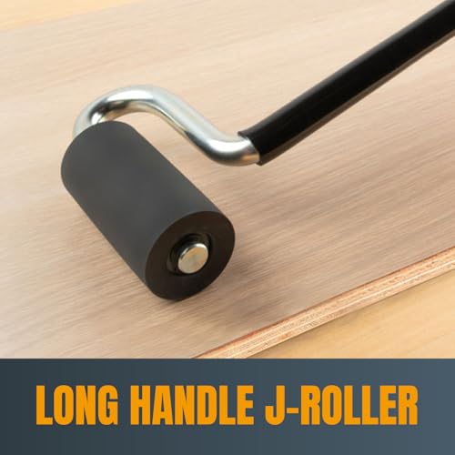 POWERTEC 12" Long Handle J Roller, 1-1/2 Inch Diameter, 3 Inch Wide, Laminate & Veneer Rubber Roller Tool for Edge Bandin...