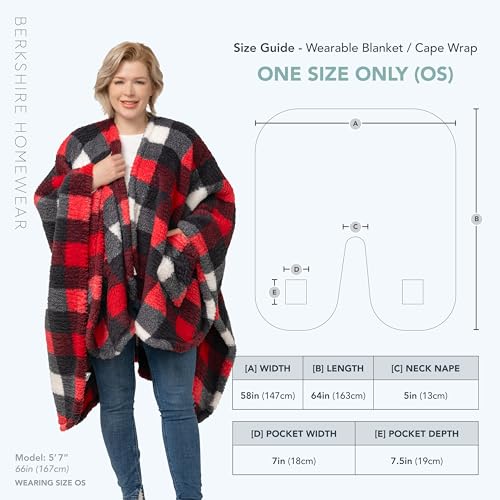 Berkshire Blanket Double Sided Sherpa Wearable Blanket,Warm Cozy Shawl with Pockets Plush Cape Wrap
