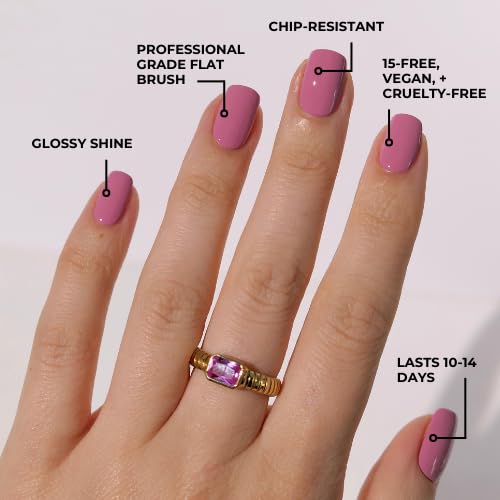 Huella Vegan Nail Polish, Clean Beauty, 15-Free & Cruelty-Free - Longwear, Glossy Finish, Chip-Resistant, Lacquer (Kiss and Tell