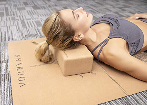 SNAKUGA Cork Yoga Block 2 Pack for Pilates, 4'' or 3'' Non-Slip & High Density Blocks for Meditation, Fitness and Stretchi...