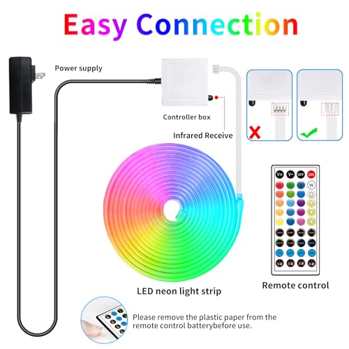 segrass 32.8ft LED neon Lights with Remote APP Control IP65 Waterproof Flexible Neon Strip Lights 24V RGB Rope Lights for ...