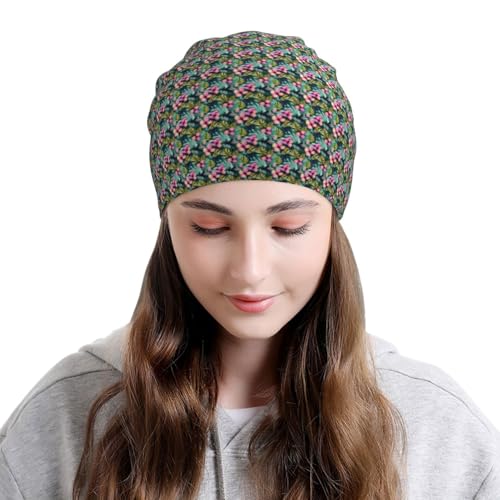sackhg Tropical Summer Hawaiian Flower Palm Leaves Print Winter Beanie Hat Men Women Soft Lightweight Thermal Cap for Outd...