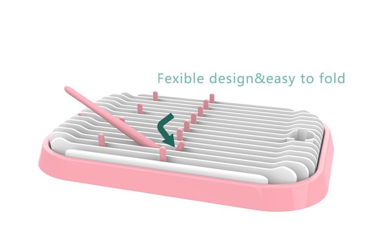 Altibrant Baby Bottles Drying Rack, Folding Drainer for Feeding Bottles Accessories Dryer Holder(Pink)
