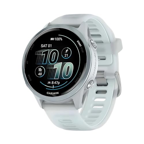 Garmin Forerunner 570 42mm GPS Running Smartwatch (Cloud Blue/Whitestone Band) Bundle with Stand, Charging Cable and Car C...