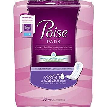 Poise Pads, Regular Length, Ultimate Absorbency 33 pads (Pack of 4)