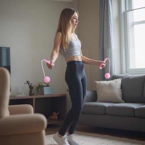 junqixing Cordless Jump Rope with Weight Ball, Fitness Training Jump Rope, Indoor Home Exercise, Suitable for Men Women Kids.