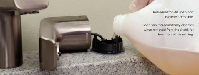 Bradley Metro Foam Soap Dispenser, Sensor Activated, Ring Light Indicates Low Battery Soap or Overflow, Deck Mounted, Auto Top Fill, Brushed Black Stainless Steel