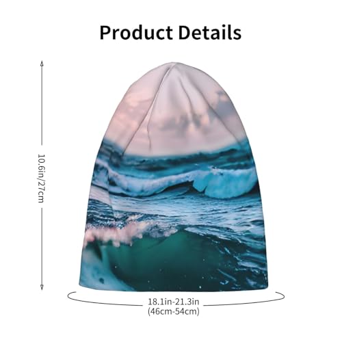 Ocean Waves Print Soft Beanie Winter Hat Warm Thermal Cap Headwear for Snow Play Outdoor Activities