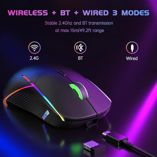 FFJ Wireless Gaming Mouse, 24000 DPI, Tri-Mode 2.4G/USB-C/Bluetooth 5.3 Gaming Mouse Wireless, RGB Programmable Mouse Game...