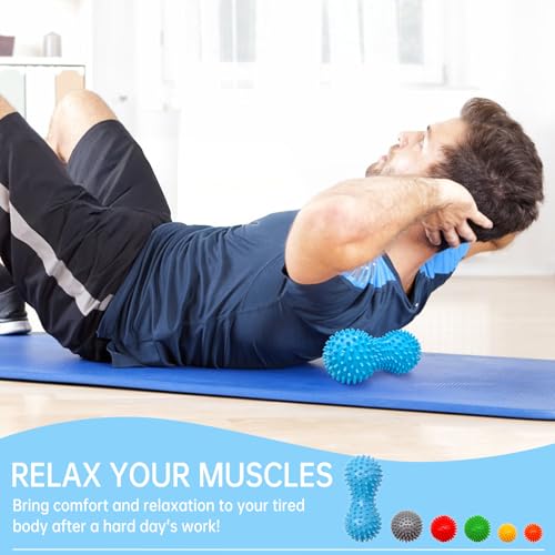 6-Pack Spiky Massage Balls Set, Hard/Medium/Soft Textured Muscle Roller Balls for Plantar Fasciitis Relief, Myofascial Rel...