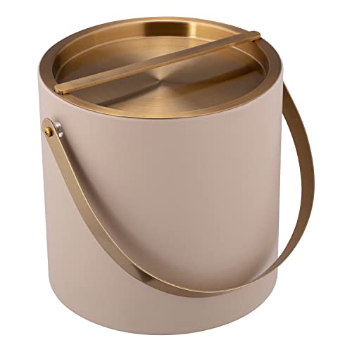 Kraftware SANTA BARBARA 3qt Ice Bucket with Brushed Gold Arch Handle & Bridge Cover: Taupe