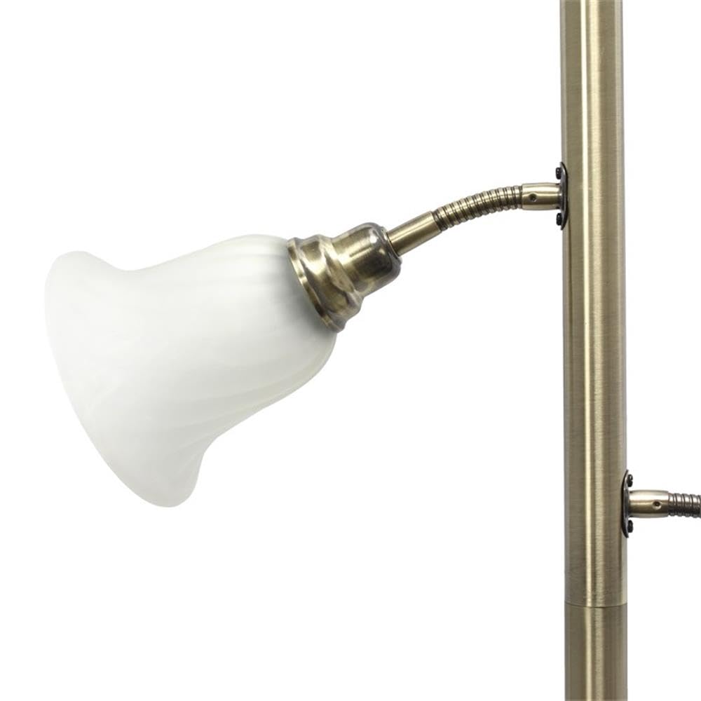 Lalia Home Torchiere Floor Lamp with 2 Reading Lights, Metal, Antique Brass/White Shades, Model LHF-3002-AB