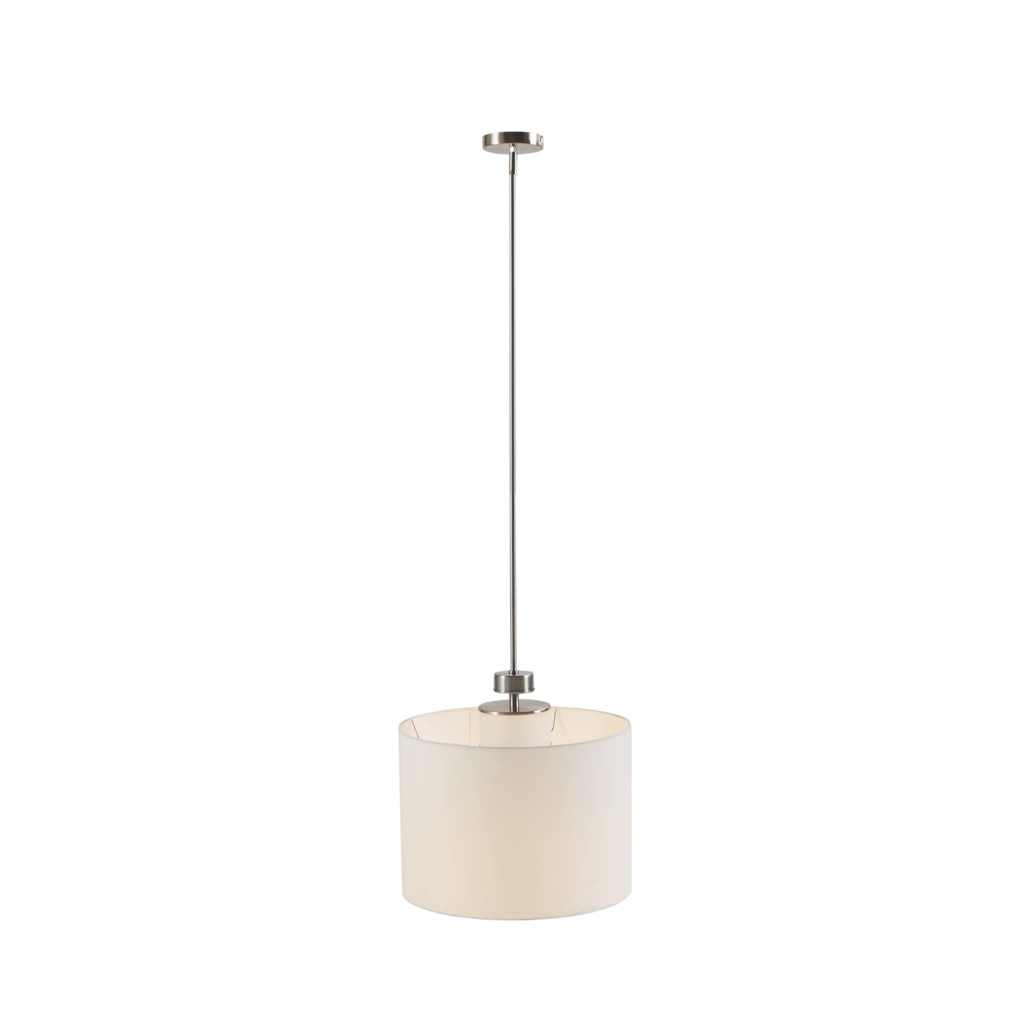 INK+IVY Pendant Light Fixture, White Drum Shade, 18in Dia x 62inH, Plated Silver, Model II151-0105