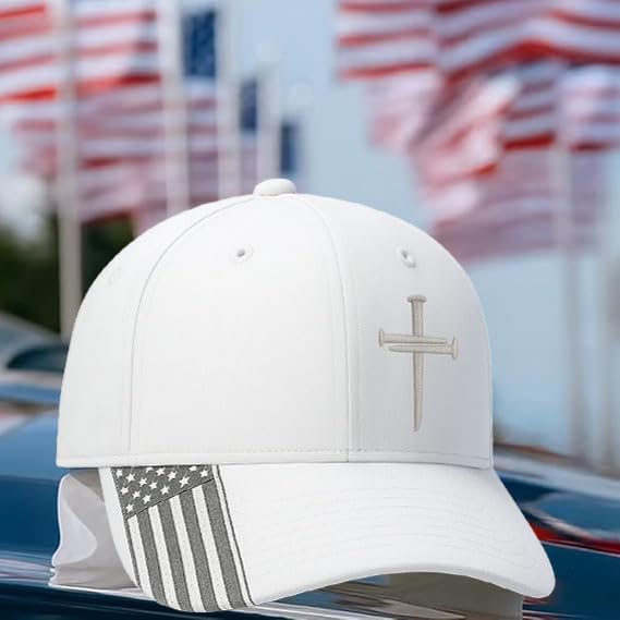 Adjustable Jesus 3 Nail Cross Hat with American Flag