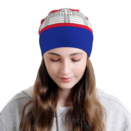 sackhg Cambodia Flag Print Winter Beanie Hat Men Women Soft Lightweight Thermal Cap for Outdoor Skiing Wear Black