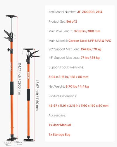 VEVOR Cabinet Jack Support Pole, 2-Pack, 45.7-114.2 Inch Steel Telescopic Quick Support Rod, Adjustable 3rd Hand System up...