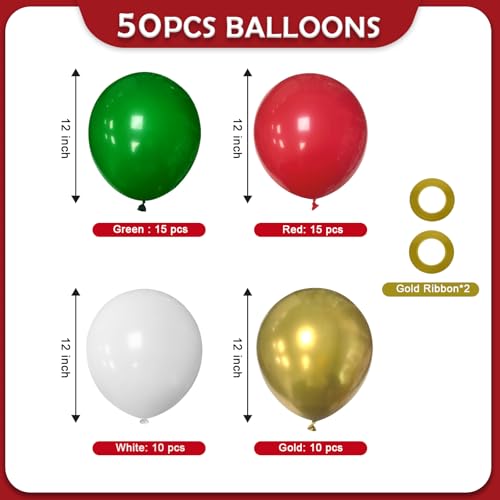 Christmas Party Balloons,Red and Green Latex Balloons 50 Pcs 12 inch Red Gold White Green Balloons For Christmas Party Bir...