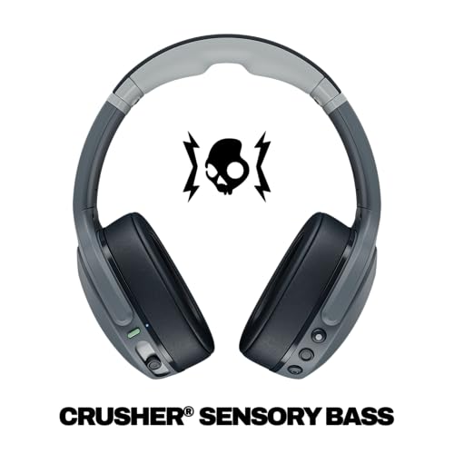 Skullcandy Crusher Evo Wireless Bluetooth Headphones with Extra USB-C Charging Cable, Multi-Sensory Bass, Noise Isolating Over-Ear Fit, 40 Hours Battery, Microphone for iPhone Android - Chill Grey