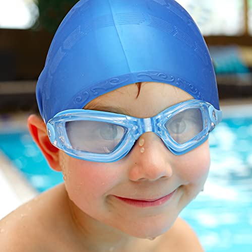 4 Pack Swim Caps for Kids Swimming Cap and Goggles for Boys Girls Silicone Swim Bath Hats with Ear Plugs Nose Clip for Sho...