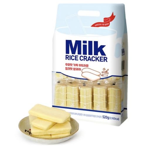 Milk Rice Cracker 520g (18.34oz), Individually Wrapped Crispy & Soft Oven-Baked Snack with Rich Milk Flavor
