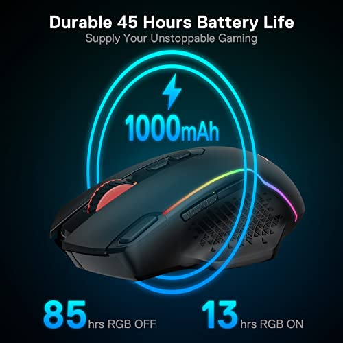 Redragon M810 Pro Wireless Gaming Mouse, 10000 DPI Wired/Wireless Gamer Mouse w/Rapid Fire Key, 8 Macro Buttons, 45-Hour R...