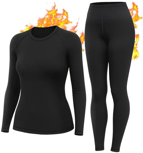 HiZiTi Thermal Underwear Women Long Johns Set Fleece Lined Warm Base Layer Long Sleeve for Weather Top Bottom Pajama