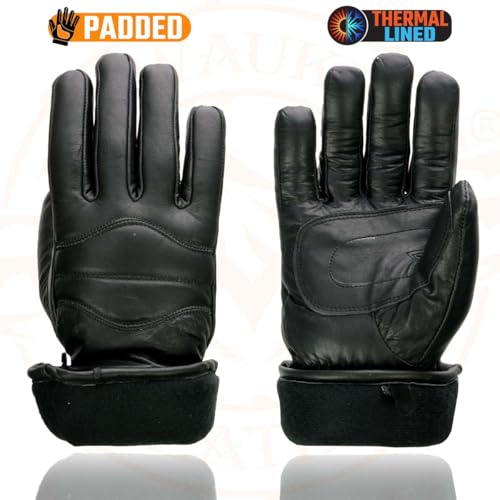 Milwaukee Leather SH233 Men's Black Leather Warm Lining Gauntlet Motorcycle Hand Gloves W/Double Strap Cuff Pull-on Closure