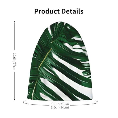 Green Palm Leafs Print Soft Beanie Winter Hat Warm Thermal Cap Headwear for Snow Play Outdoor Activities