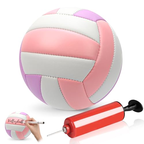 Size 2 Mini Volleyball 5.3 inch Small Beach Volleyball Soft Outdoor Indoor Volleyball Autograph Ball with Air Pump for Beg...