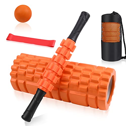 5 in 1 Foam Roller Set: Trigger Point Roller, Yoga Stick, Massage Ball, Fitness Stretching Strap, Carrying Bag, Towel for ...