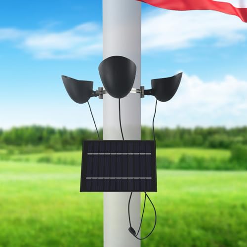 Solar Flag Pole Light 3 Super-Spotlights LEDs, Adjustable Metal Clamps Fits 2-6''Flag Poles, IP65 Waterproof Outdoor Solar...