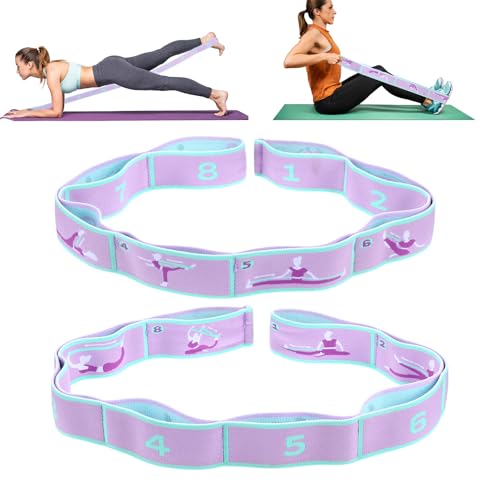 FNANJWQ Elastic Yoga Stretching Strap with Loops, Adjustable Stretch Strap Flexible Pilates Stretch Band for Physical Ther...
