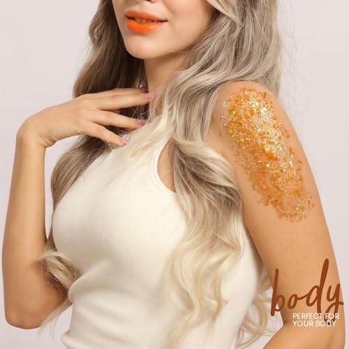 Teenitor Body Glitter Gel, Face Glitter, Orange Glitter for Body Makeup, 80g/2.8oz Face and Body, Hair Glitter Gel, Rave G...