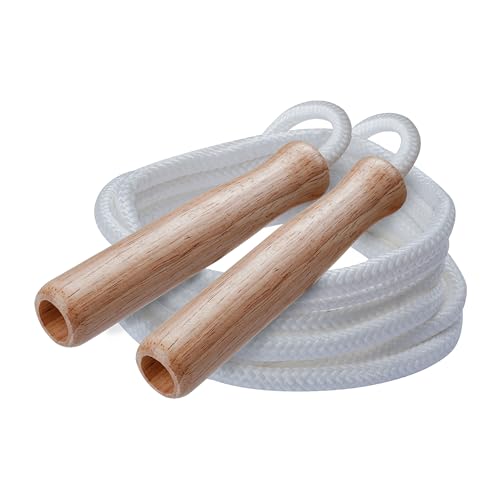 Champion Sports SR Series Classic Nylon Jump Rope with Wood Handles, 9-Feet (Single),White