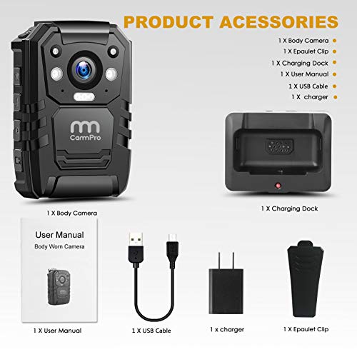CammPro I826 1296P HD Police Body Camera,128G Memory,Waterproof Body Worn Camera,Premium Portable Body Camera with Audio R...