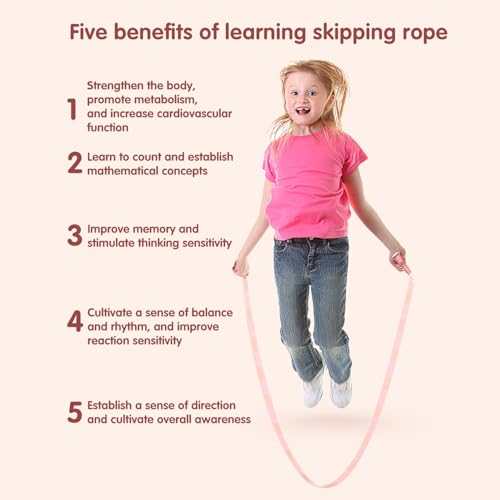 Redify Beaded Jump Rope for Kids,Tangle-Free Segmented Kids Jump Rope with Soft Anti-slip Handles,Adjustable Jumping Rope ...