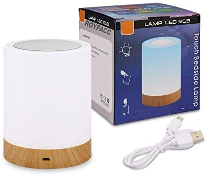 Night Light Touch Sensor Lamp Bedside Table Lamp for Kids Bedroom Rechargeable Dimmable Warm White Light and RGB Color Changing
