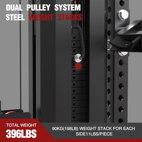 Commercial Smithe Machine with Weight Stack, All-in-One Power Cage Squat Rack Home Gym System with Leg Press Attachment & ...