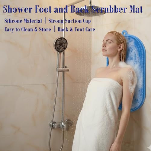 Silicone Shower Foot and Back Scrubber Mat - 21.3" Foot Massager ,Strong Suction Cups Non-Slip, Hands-Free Dead Skin Remov...