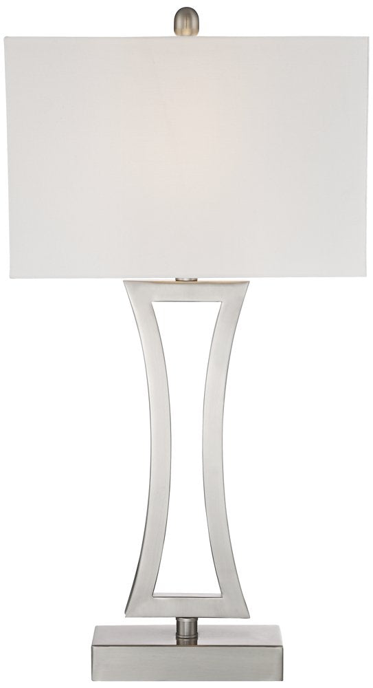 360 Lighting Roxie 31 Tall Table Lamps Set Of 2, Brushed Nickel Metal, Off White Fabric Shade For Bedroom, Living Room, Home Office