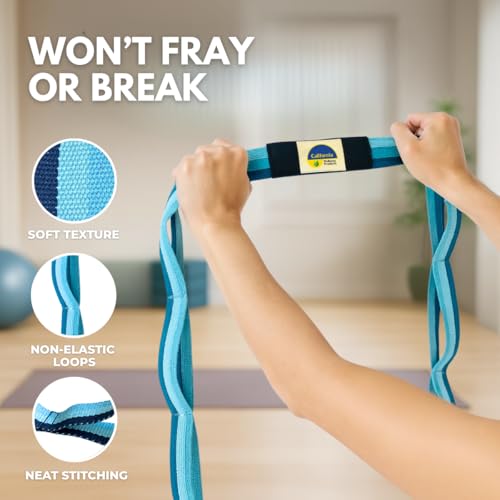California Yoga Strap | Yoga Belt with Loops | 12 Multi Loop & Non-Elastic | Stretching Strap | Gym Workout & Exercise Ban...