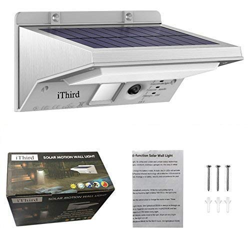 Ithird Solar Outdoor Lights - Led Motion Sensor, Stainless Steel, Waterproof, 3 Modes, Daylight, Model It-21