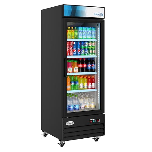 KoolMore MDR-1GD-23C Commercial Glass 1 Door Display Refrigerator Merchandiser - Upright Beverage Cooler with LED Lighting - 23 Cu. Ft., Black